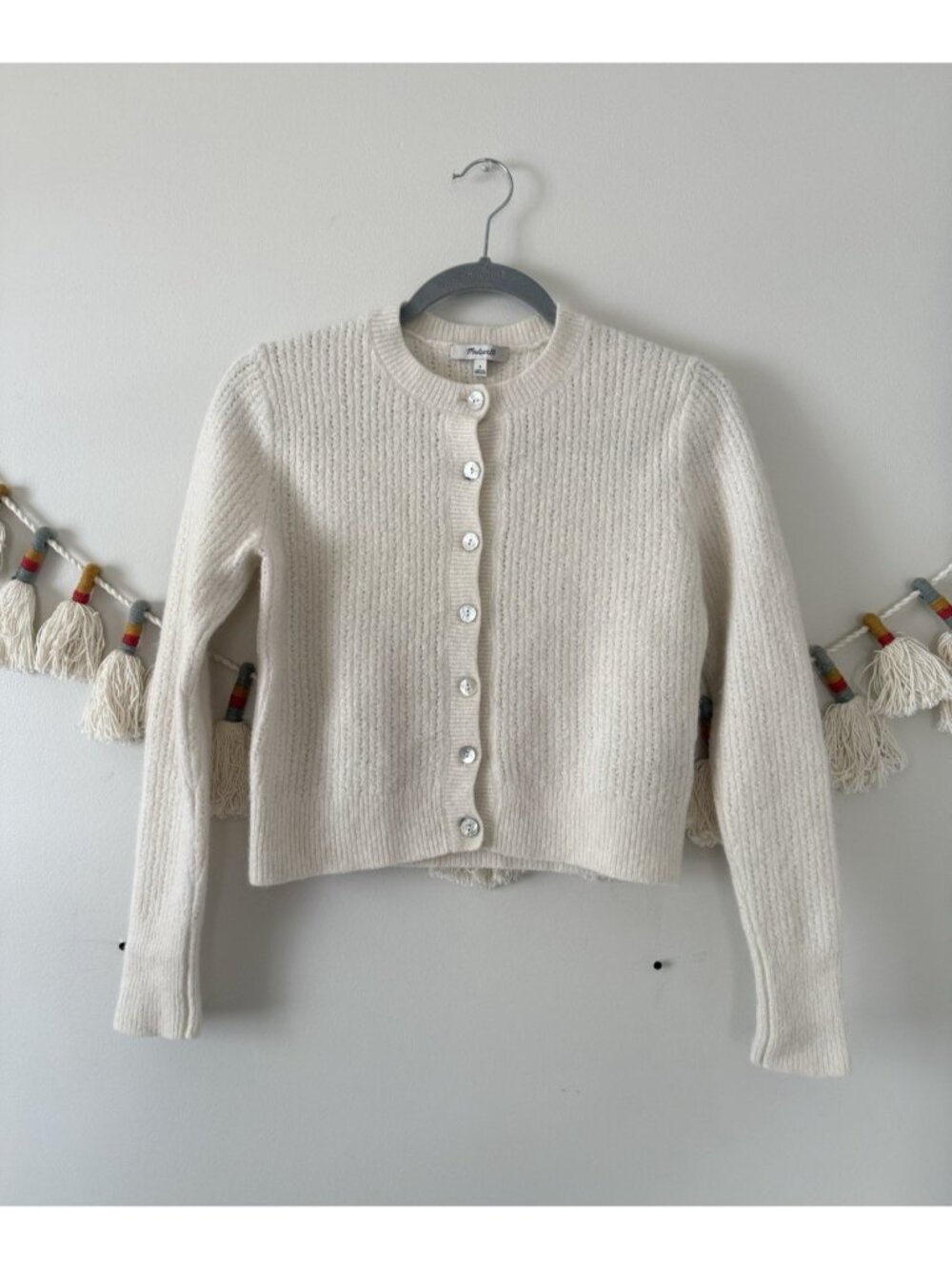 Madewell Cream Button-Up Textured Knit Cardigan